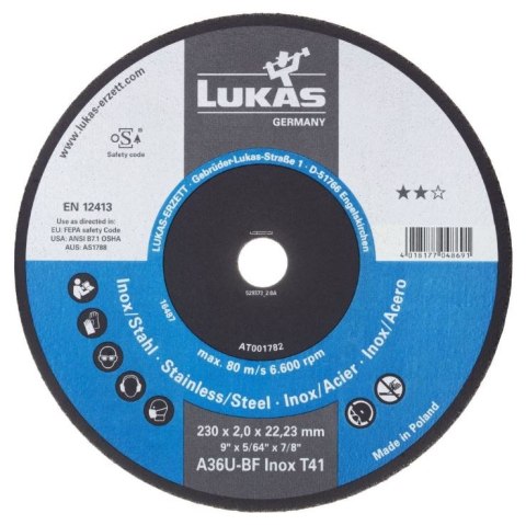 TARCZA PŁASKA T1A 125*2.0*22 A36U-BF INOX BEST LIFE ROTTLUFF