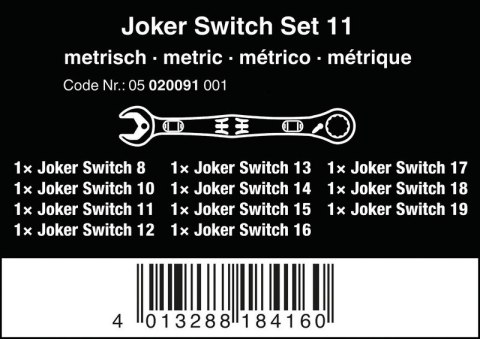 ZESTAW KLUCZY PŁASKO-OCZKOWYCH 6001 JOKER SWITCH 11SZT. WERA
