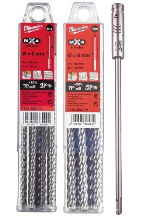 ZESTAW: PRZEDŁUŻKA SDS+ 300MM+6*165 10SZT.+8*165 10SZT. MILWAUKEE