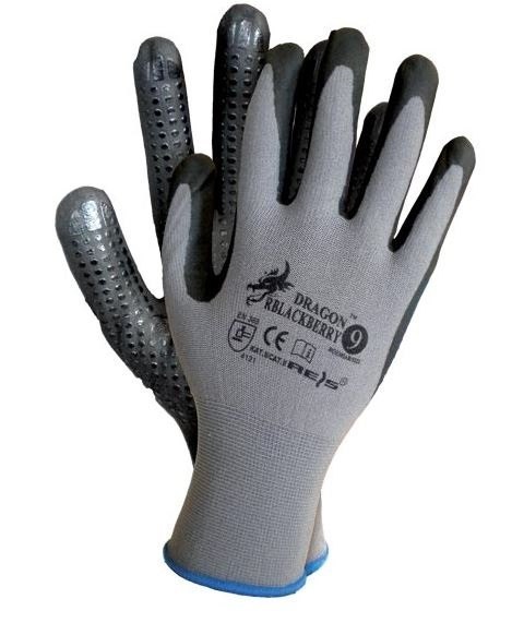 RĘKAWICE LYCRA+NYLON POWLEKANE NITRYLEM RBLACKBERRY ROZM. 9 UN