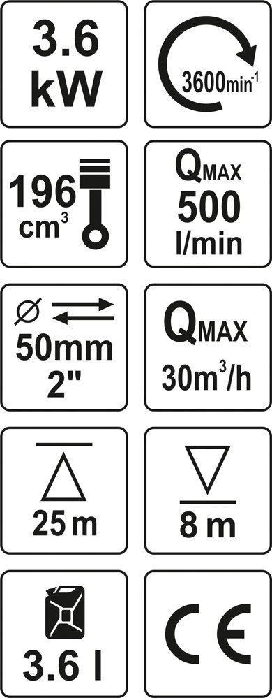 MOTOPOMPA DO WODY SPALINOWA 2'' 5,9HP 36M3/H YATO