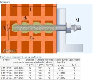 TULEJA SIATKOWA STALOWA SHM 16/1000MM (M10) ARVEX