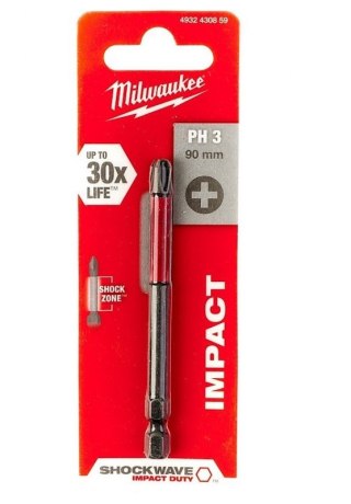 BIT, GROT, KOŃCÓWKA SHOCKWAVE PH3 90MM 1 SZT. MILWAUKEE