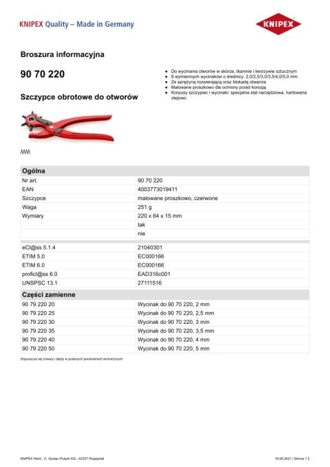 DZIURKACZ REWOLWEROWY 220MM KNIPEX