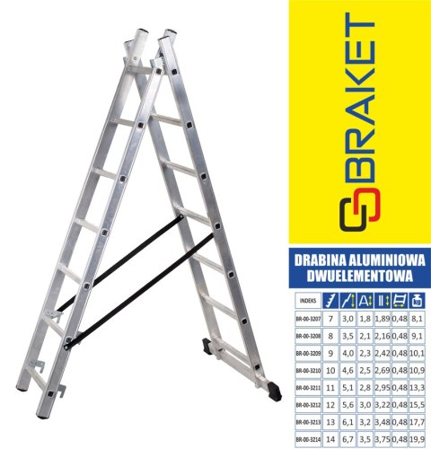 DRABINA ALUMINIOWA 2-ELEMENTOWA 300CM 7+7 SZCZEBLI BRAKET
