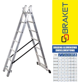 DRABINA ALUMINIOWA 2-ELEMENTOWA 510CM 11+11 SZCZEBLI BRAKET