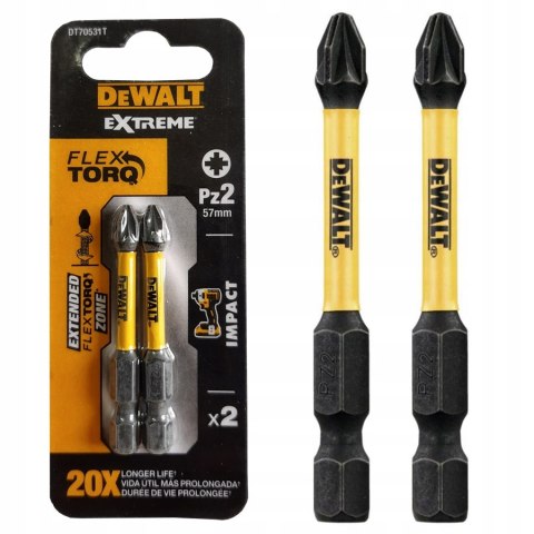 KOŃCÓWKI WKRĘTAKOWE UDAROWE PZ2*50 EXTREME 2SZT DEWALT