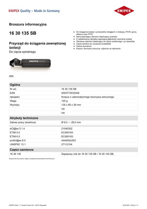 PRZYRZĄD DO ŚCIĄGANIA ZEWNĘTRZNEJ IZOLACJI 6.0-29.0MM 135MM KNIPEX