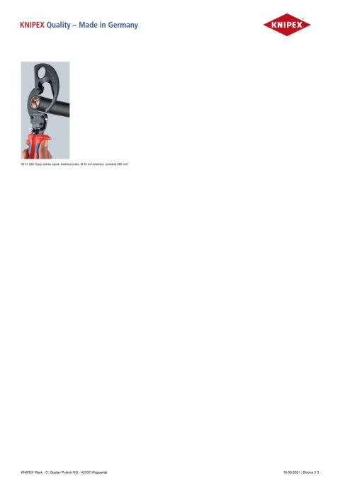 NOŻYCE DO KABLI 280MM, MECHANIZM ZAPADKOWY KNIPEX