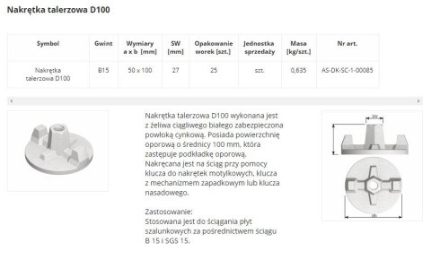 NAKRĘTKA TALERZOWA D100 UN