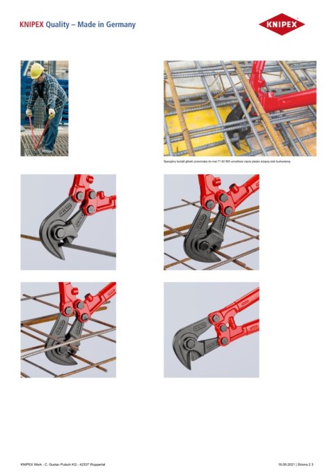 NOŻYCE KĄTOWE DO CIĘCIA ZBROJENIA 950MM KNIPEX