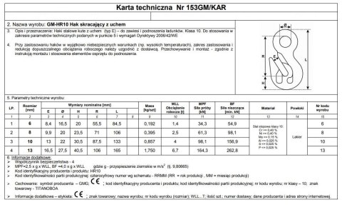 HAK SKRACAJĄCY Z UCHEM GM-HR10 10MM WLL 4T UN