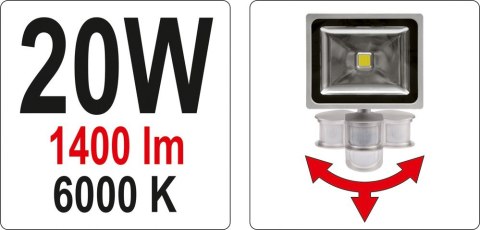 REFLEKTOR DIODOWY Z CZUJNIKIEM RUCHU 20W YATO