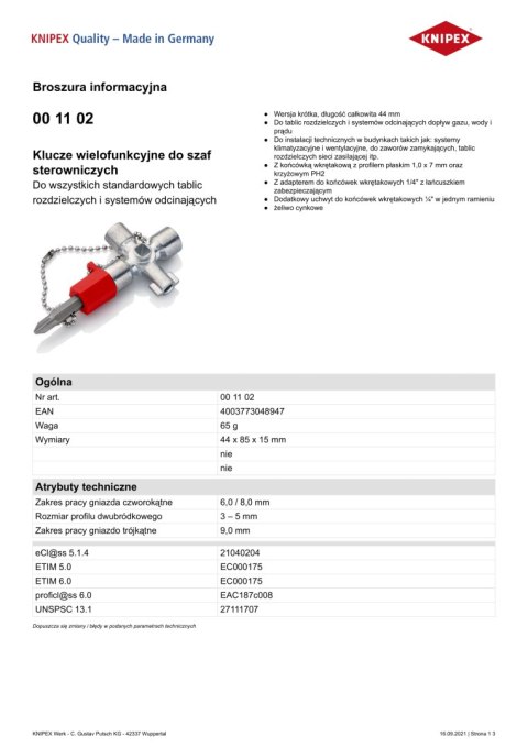 KLUCZE WIELOFUNKCYJNE DO SZAF STEROWNICZYCH KNIPEX