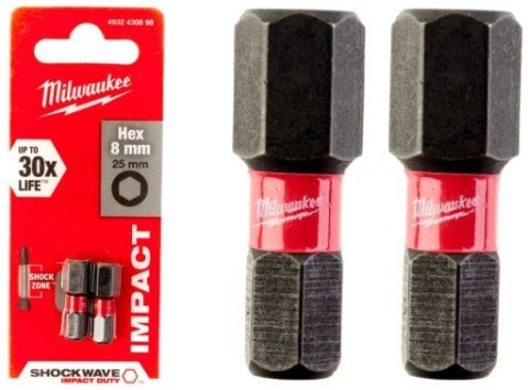BIT, GROT, KOŃCÓWKA HEX8 25MM 2 SZT MILWAUKEE