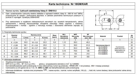 ŁAŃCUCH ZAWIESIOWY CZARNY 8MM G8 WLL 2.0T EN818-2 UN