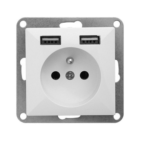PERŁA GNIAZDO POJEDYŃCZE P/T Z/U 2*USB 2A, 5V BIAŁE ABEX