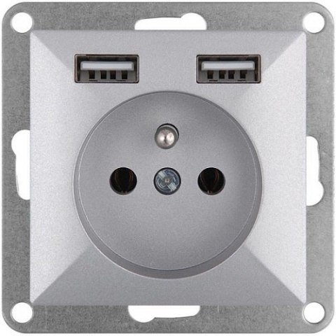 PERŁA GNIAZDO POJEDYŃCZE P/T Z/U 2*USB 2A, 5V SREBRNY ABEX