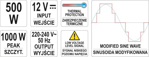 PRZETWORNICA NAPIĘCIA 12/230V 500W YATO