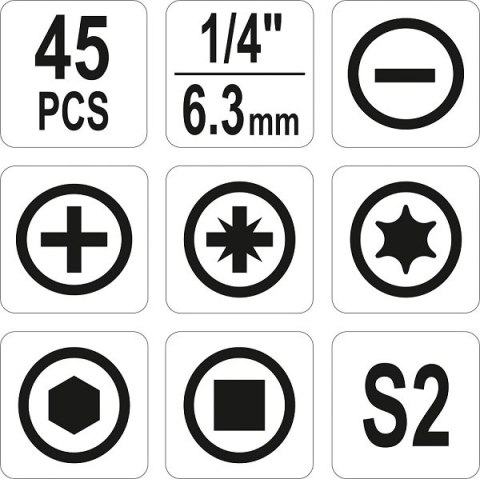 ZESTAW KOŃCÓWEK ŚRUBOKRĘTOWYCH 45SZT. YATO