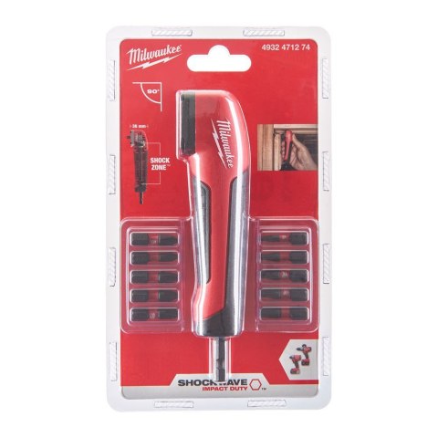 KOŃCÓWKA KĄTOWA 1/4'' + BITY MILWAUKEE