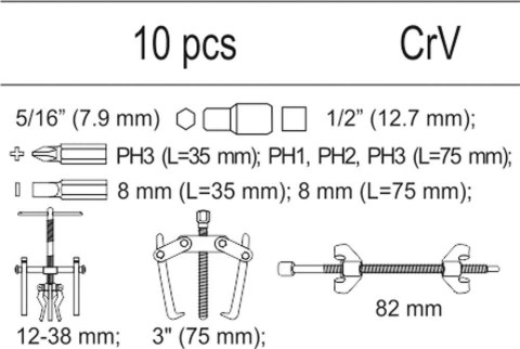 WKŁAD DO SZULFADY NARZĘDZIA MOTORYZACYJNE 10 CZĘŚCI YATO