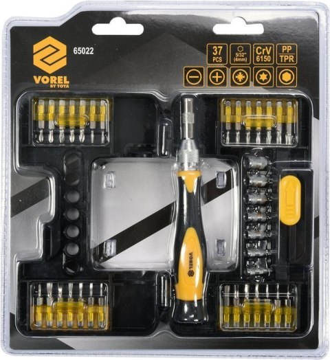 ZESTAW KOŃCÓWEK ŚRUBOKRĘTOWYCH 37SZT. Z UCHWYTEM VOREL