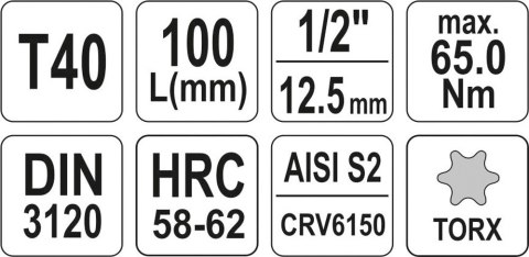KLUCZ TRZPIENIOWY TORX 1/2'' T40 100MM YATO