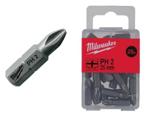BIT, GROT, KOŃCÓWKA PH2 25MM 25 SZT. MILWAUKEE