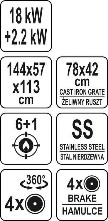 GRILL GAZOWY 6+1 STAL NIERDZEWNA 20.2KW YATO