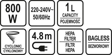 ODKURZACZ PIONOWY 800W 1L. LUND