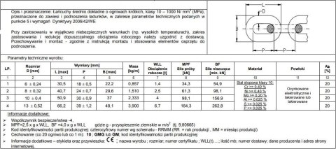 ŁAŃCUCH ZAWIESIOWY 10MM G10 WLL 4.0T UN