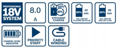 SZYBKA ŁADOWARKA GAL 18V6-80, 6-PORTÓW ŁADOWANIA BOSCH