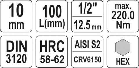 KLUCZ TRZPIENIOWY 1/2''HEX 10MM L100MM YATO
