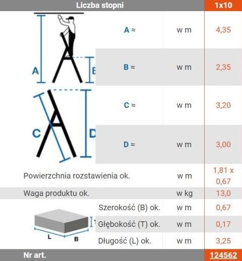 DRABINA ALUMINIOWA WOLNOSTOJĄCA STABILO 10 SZCZEBLI KRAUSE