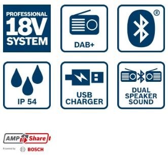 RADIO AKUMULATOROWE GPB 18V-2 SC DAB+/FM BLUETOOTH 0*AH BOSCH