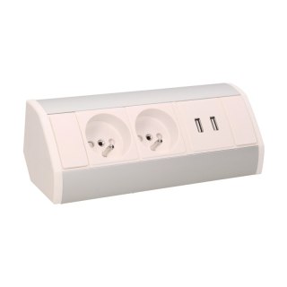 GNIAZDO MEBLOWE 2X2P+Z+USB BIAŁO-SREBRNE ORNO