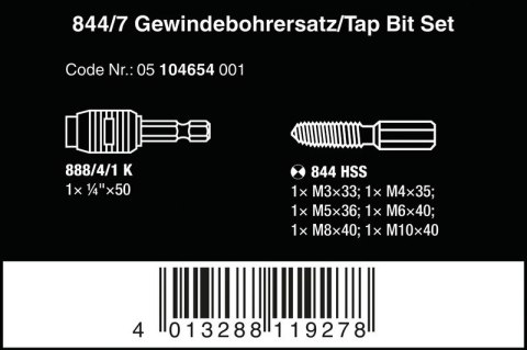 ZESTAW GWINTOWNIKÓW W KASECIE 7CZ. WERA