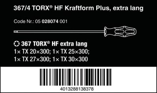 ZESTAW WKRĘTAKÓW KRAFTFORM TORX, TRZPIEŃ 300MM, 4SZT. WERA