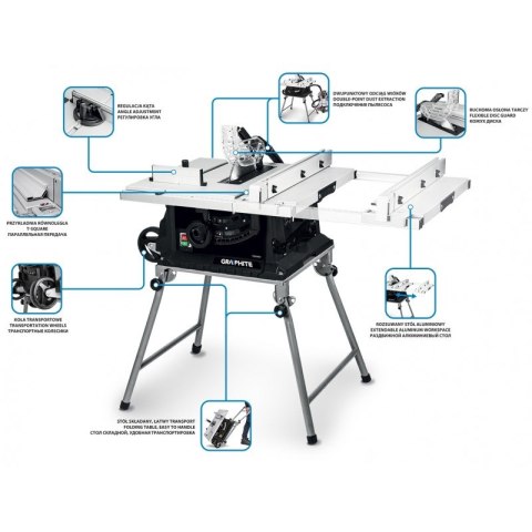 PILARKA STOŁOWA 1600W, 254/30 MM, SKŁADANY STÓŁ GRAPHITE