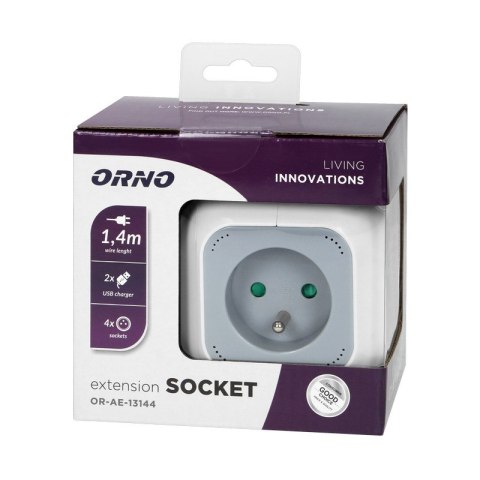 PRZEDŁUŻACZ KOSTKA 1,4 M 4 GNIAZDA 4X2P+Z ORNO