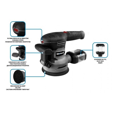 SZLIFIERKA MIMOŚRODOWA 125/150MM 450W, WALIZKA GRAPHITE