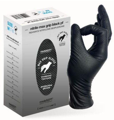 RĘKAWICE NITRYLOWE WZMACNIANE MAX GRIP CZARNE ROZ. L UN