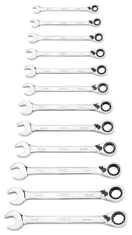 KLUCZE PŁASKO-OCZK. Z GRZECH. I PRZEŁĄCZ.ZESTAW 12SZT NEO