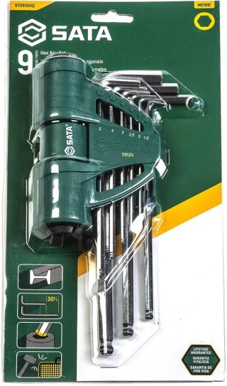 ZESTAW KLUCZY TRZPIENIOWYCH EXTRA DŁUGICH Z KULKĄ 9SZT. SATA