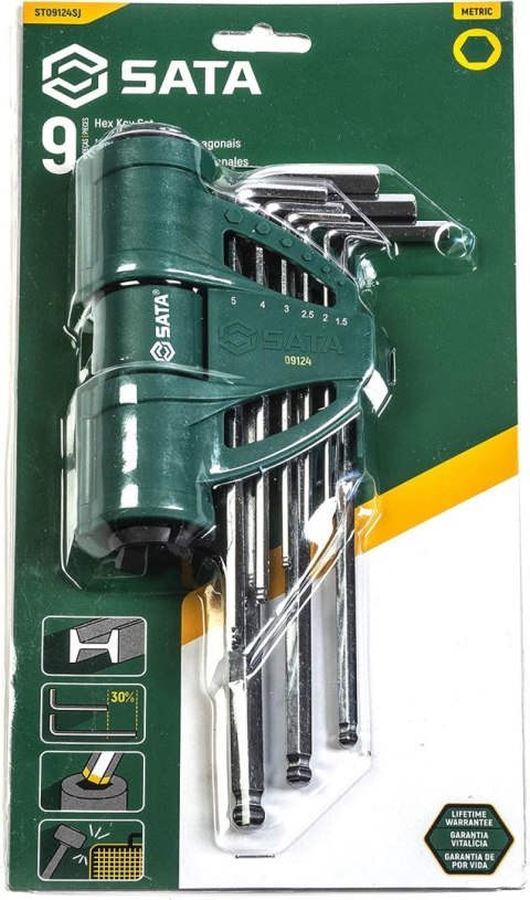 ZESTAW KLUCZY TRZPIENIOWYCH EXTRA DŁUGICH Z KULKĄ 9SZT. SATA