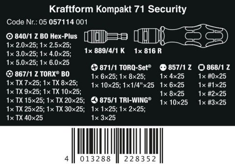 ZESTAW KRAFTFORM KOMPAKT 71 SECURITY, 32 CZ. WERA