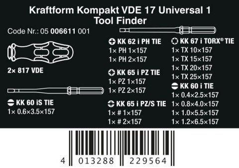 ZESTAW WKRĘTAKÓW KRAFTFORM KOMPAKT VDE 17 UNIVERSAL 1, 17CZ. WERA