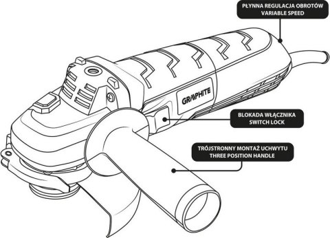 SZLIFIERKA KĄTOWA 900W TARCZA 125*22.2MM GRAPHITE
