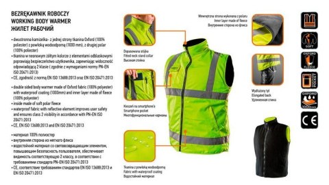 BEZRĘKAWNIK ROBOCZY DWUSTRONNY ODBLASKOWY ŻÓŁTY ROZMIAR M NEO